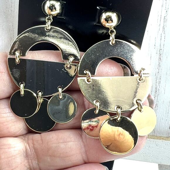 J. Crew Factory Golden Mobile Drop Earrings Statement Gold Tone Dangle New Card - Picture 3 of 4